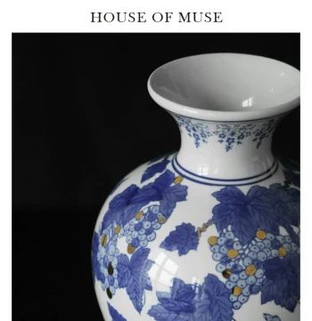 Muse Home 'Abundant Fortune & Harvest' New Chinese Ceramic Vase - Retro Blue-and-White Porcelain for Living Room Entryway