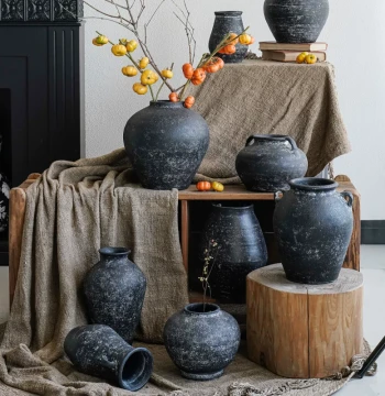 Wabi-Sabi Vintage Vase - Coarse Pottery Jar for New Chinese Style Dried Flowers, Balcony Planter, and Home Decor
