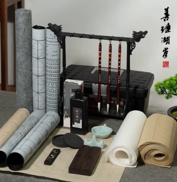Shanlian Hubi Calligraphy Brush Set for Beginners Four Treasures of the Study Adult Practice Student Ink Brush Paper Inkstone Felt Writing Calligraphy Tools Regular Script Beginner Mixed Hair Traditional Painting Elementary School