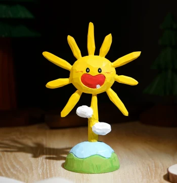 "Gentle Breeze, Perfect Sunshine" Hand-Carved Wooden Figurine - Cute Sunflower Creative New Year Gift