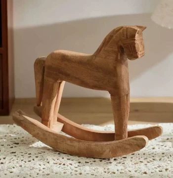 Hand-Carved Pine Wood Rocking Horse - Vintage American Country Decor