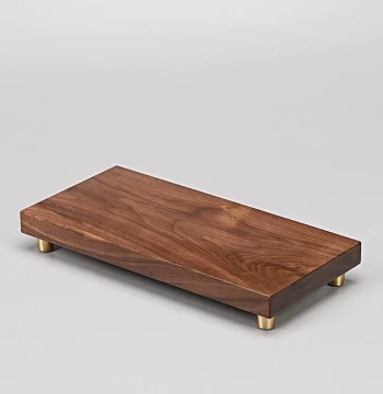 Handcrafted Solid Black Walnut Wood Carved Tray with Square Copper Feet - Rectangular Decorative Base