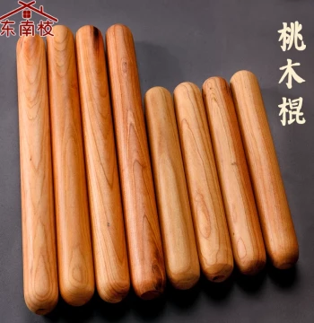 Dongnanzhi Peach Wood Stick, Pure Handmade Unlacquered Round Club, Baby Rattle and Wooden Carving Decor
