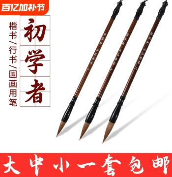 Calligraphy Brush Set for Elementary Students – Wolf, Goat, and Mixed Hair Brushes for Beginners, Includes Ink and Water Writing Cloth for Medium Kai Script