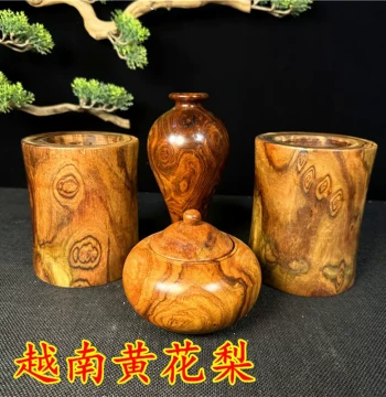 Vietnamese Huanghuali Craft Ornament - Red Wood Carved Pen Holder, Vase, Jar, Premium Handmade Artwork