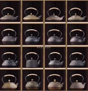 Chinese Song Dynasty Aesthetic Tea Room Decor: Teapot, Tea Set, Display Cabinet, Showroom Curio Shelf, Traditional Tea Ceremony Cast Iron Pot