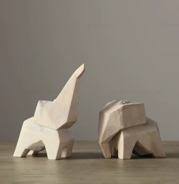 Jiale Home Nordic Minimalist Pattaya Hand-Carved Solid Wood Geometric Block-Style Elephant Desktop Ornament