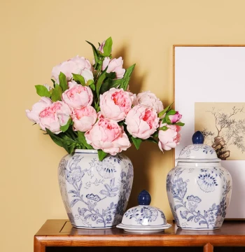 New Chinese Style Jingdezhen Hand-Painted Hydroponic Ceramic Vase | Premium Vintage Artificial Flower Octagonal Jar for Living Room Decor