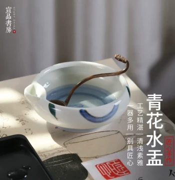 Xuanpin Study Creative Jingdezhen Ceramic Chinese-Style Water Pot – Conch-Shaped Water Dropper, Ink Grinding Tool for Beginners, Desktop Decor with Copper Ladle for Water Serving