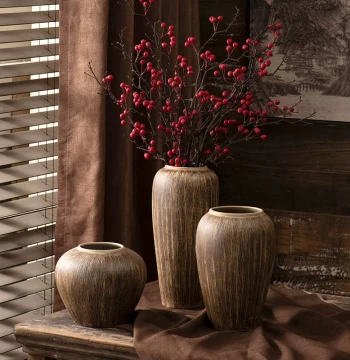 Jingdezhen Rustic Pottery Vintage Handmade Ceramic Vase for Flower Arrangement, Chinese-Style Creative Decor for Living Room, Entryway, or Shoe Cabinet