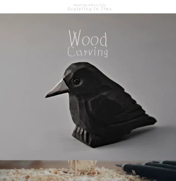 Export Wooden Carving - Crow Animal Model, Hand-Carved by Master Artisan, Solid Wood Collectible Ornament