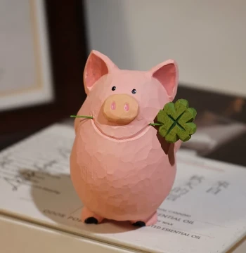 'Big Brother Pig Understands Romance Too' Hand-Carved Wooden Ornament, Cute Desktop Decor, Birthday Gift for Couples