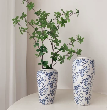 Premium New Chinese Style Retro Blue and White Porcelain Vase – Ceramic Flower Arrangement for Fresh or Dried Flowers in Living Room or Entryway