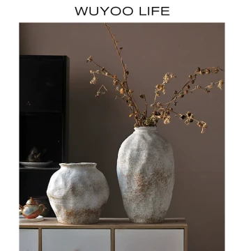Wabi-Sabi Style Premium Vintage Ceramic Vase, Rustic Pot, New Chinese Handcrafted Homestay Decor, Zen Antique Ornament
