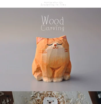 Wood Carving Studio Animal Model - Little Kitten, Hand-Carved Solid Wood Ornament for Gifting, Factory Direct Mass Production