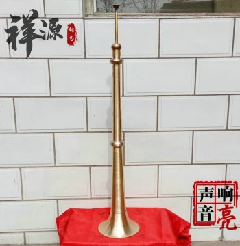 Pure Copper Handmade Thickened Great Han Horn Extendable Horn Suona Brass Professional Tone Red and White Events Ethnic Trombone