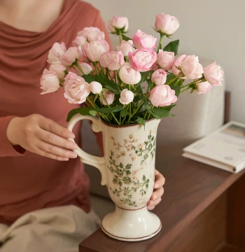 New Chinese Style Retro Ice-Crack Ceramic Vase Decor for Walnut Dining Table and Living Room, Water Planting Flower Arranger for Dried Flowers