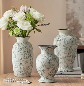Ink Wash Retro New Chinese Style Ceramic Vase for Fresh Flowers, Living Room, Dining Table, and Hotel Decor with Premium Aesthetic