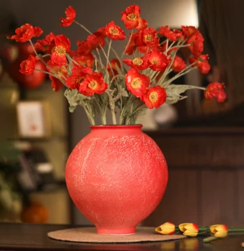 Jingdezhen Ceramic Vase – Luxury Modern Chinese-Style Flower Arrangement Decor for Entryways with Retro Red Palace Wall Design