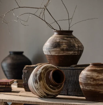 Juhan Vintage New Chinese Style Ceramic Jar Wabi-Sabi Home Decor Premium Living Room Flower Arrangement Black Vase