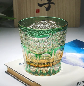 Edo Kiriko Cut-Glass Wine Glass and Whiskey Tumbler, Japanese Traditional Craftsmanship, Hand-Engraved for Home Use