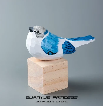 Handcrafted Creative Long-tailed Tit Wood Carving Bird Figurine, Cute Chubby Bird Desktop Wooden Ornament, Christmas Gift
