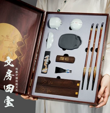 Premium Four Treasures of the Study Gift Set, Professional Calligraphy and Painting Kit with Brush, Ink, Paper, Inkstone, and Paperweight for Adults