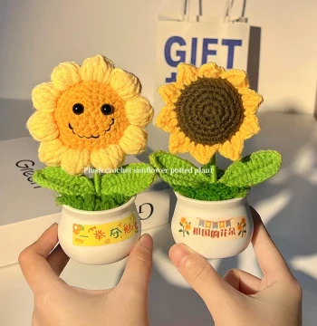 Handwoven Sunflower Desktop Decor - Office Flower Arrangement & Student Gift for Success