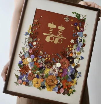 Wedding Gift for Newlyweds and Best Friends, Handmade DIY Creative Preserved Flower 'Hundred Happiness' Framed Decor, Premium Craft