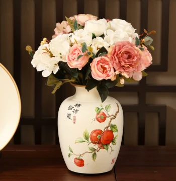 New Chinese Style Ceramic Vase for Living Room - American Retro Decor for Dining Table with Artificial Flowers
