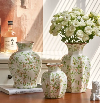 Retro Ceramic Vase, New Chinese Style Zen Flower Insert Ornament, Jingdezhen Living Room Entryway Table TV Stand Hydroponic Artificial Flower Decor