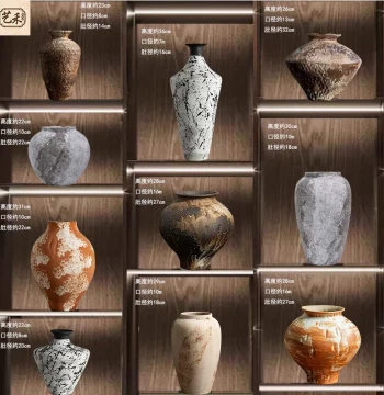 Jingdezhen Wabi-Sabi Style Coarse Pottery Art Porcelain, New Chinese Style Desktop Dried Flower Arrangement, Luxury Vintage Ornament