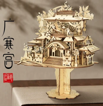 DIY Wooden Assembly Model Moon Palace Ancient Architecture 3D Handmade Puzzle Carved Ornament Educational Toy