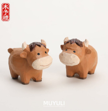 Hand-Carved Wood | Cute Little Cow Couple Desktop Ornament, Mother's Day Gift for Mom, Birthday Gift for Men, Women, and Best Friends