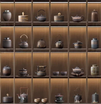 Chinese Tea Room Display Set: Teapot, Canister, Cup & Gaiwan for Curio Shelf