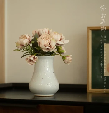 Jingdezhen Handmade Coarse Pottery Small Vintage Wabi-Sabi Style Japanese Old Pot Chinese Flower Arrangement Vase Living Room Decor