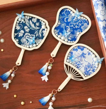 Intangible Cultural Heritage Handmade Fridge Magnet Kit, Song Brocade Pearl Painting, Blue and White Porcelain, Chinese Style Team Building & Parent-Child DIY Semi-Finished Material Pack