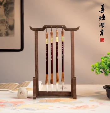 Huying Wenchang Brush Set with Black Walnut Brush Holder, Traditional Chinese Calligraphy Gift Box