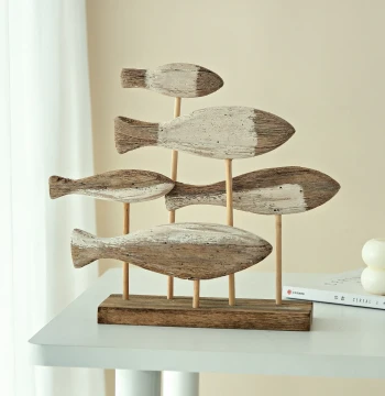 Ocean Style Handcrafted 3D Wooden Fish Figurine, Mediterranean Desktop Display for Model Rooms, Soft Furnishing for TV Cabinet