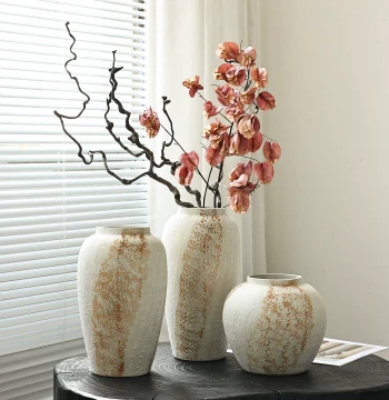 New Chinese Wabi-Sabi Style Ceramic Vase - Retro Zen Rough Pottery for Living Room Flower Arrangements
