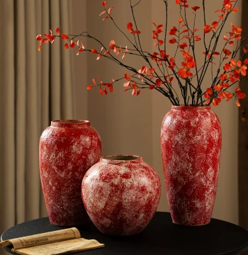 New Chinese Style Retro Ceramic Vase - Large Floor-Standing Decor for Living Room and Entryway - Premium Red Water-Cultured Flower Pot