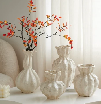 Wabi-Sabi Retro Ceramic Vase for Fresh/Dried Flowers, New Chinese Style Decor for Homestay, Hotel, Living Room, Tea Room, Zen Atmosphere