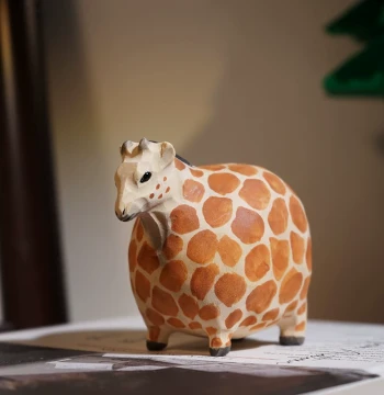 Round Giraffe Hand-Carved Wooden Ornament Cute Cartoon Fun Creative Bookshelf Desktop Decoration