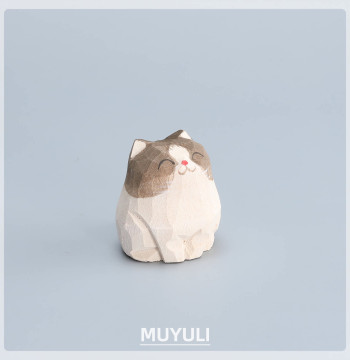 Hand-Carved Wooden Plush Dolls - Puppy and Kitten Ornaments Featuring Husky - Healing Desktop Decor and Mother's Day Gift