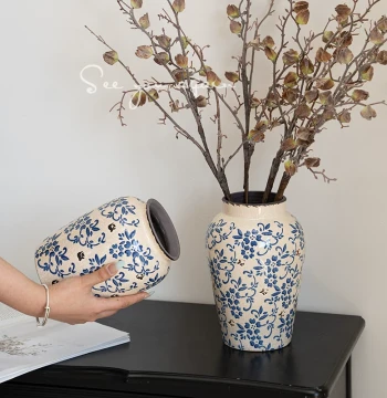 Vase New Chinese Style Vintage Blue and White Porcelain Ceramic High-End Living Room Flower Arrangement Special Hydroponic Dining Table Decorative Ornament