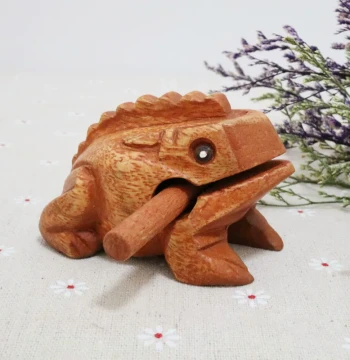 Thai Frog Wooden Carving Ornament - Hand-Carved Toad Wood Fish Creative Sound-Making Toy, Solid Wood Toad Craft