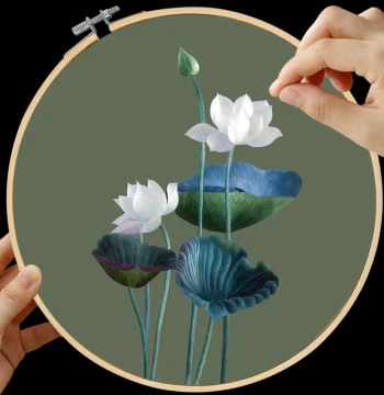Su Embroidery DIY Kit for Beginners Handmade Embroidery Self-Stitch Material Pack New Chinese Style Stitch Pattern Lotus and Lotus Leaves