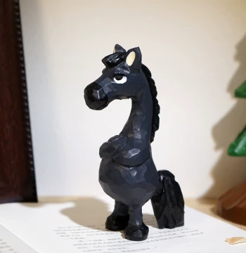 'A Powerful Dark Horse' Hand-Carved Wooden Figurine | Creative Office Desk Decor and Gift for Colleagues