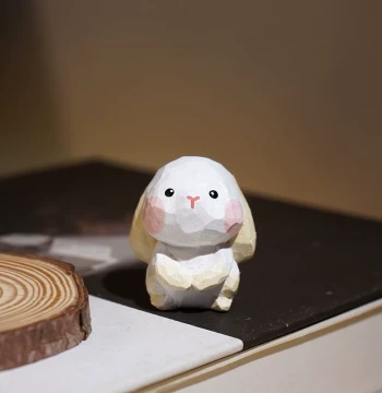 [Premium Edition] Hand-Carved Wooden Rabbit Figurine - Cute Cartoon Style, Chinese Zodiac Collection Decor & Gift