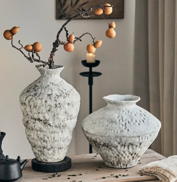 Jingdezhen Retro Ceramic Vase, Wabi-Sabi Rough Pottery, Chinese Style Homestay & Teahouse Decor, Zen Dried Flowers, Song Dynasty Aesthetics